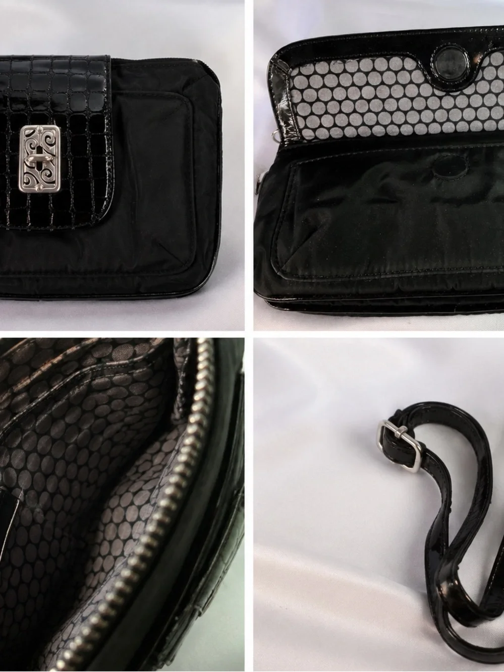 ★ Brighton Black Patent Croc Embossed Organizer Crossbody Wallet Bag